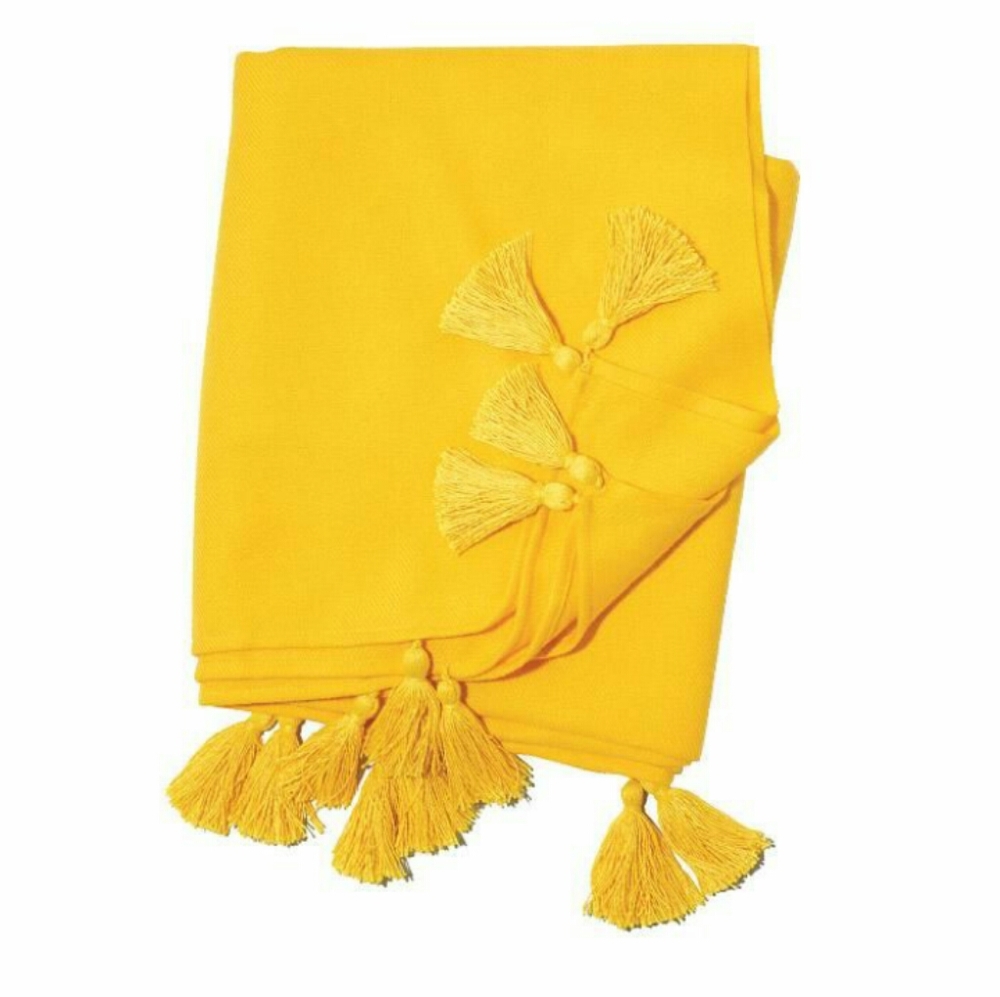 Yellow fringe throw blanket